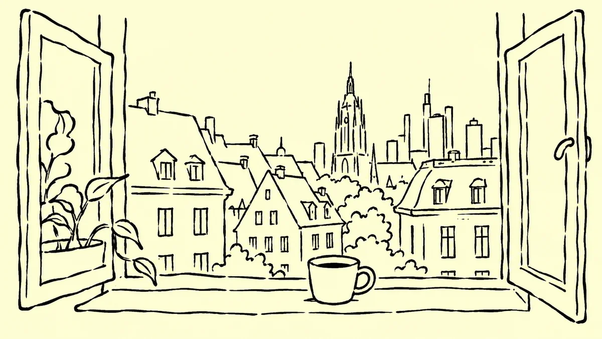 Zeichnung eines Fensters und einer Kaffeetasse
